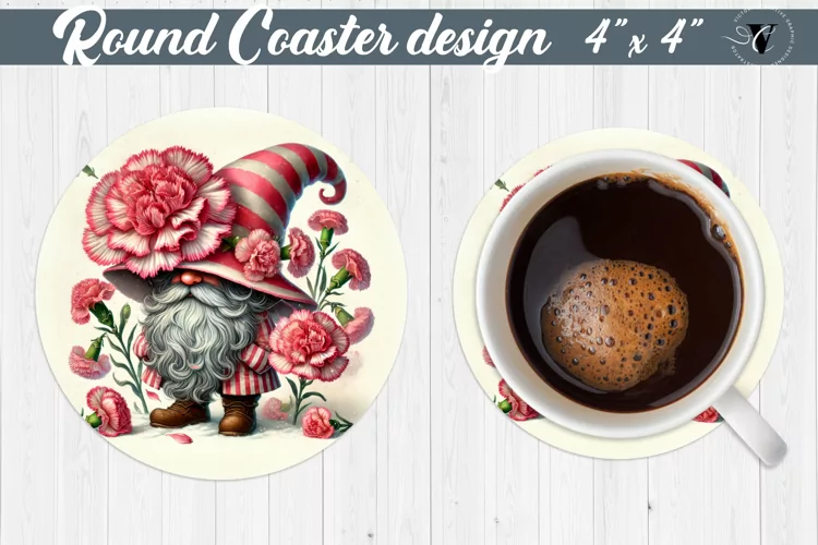 Round Coasters | Gnome with Flowers | Spring