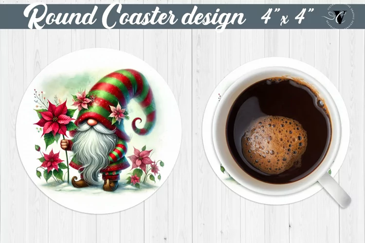 Round Coasters | Gnome with Flowers | Spring