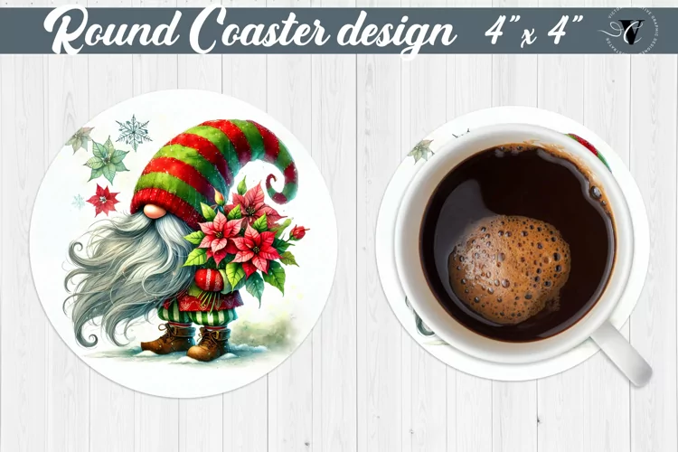 Round Coasters | Gnome with Flowers | Spring