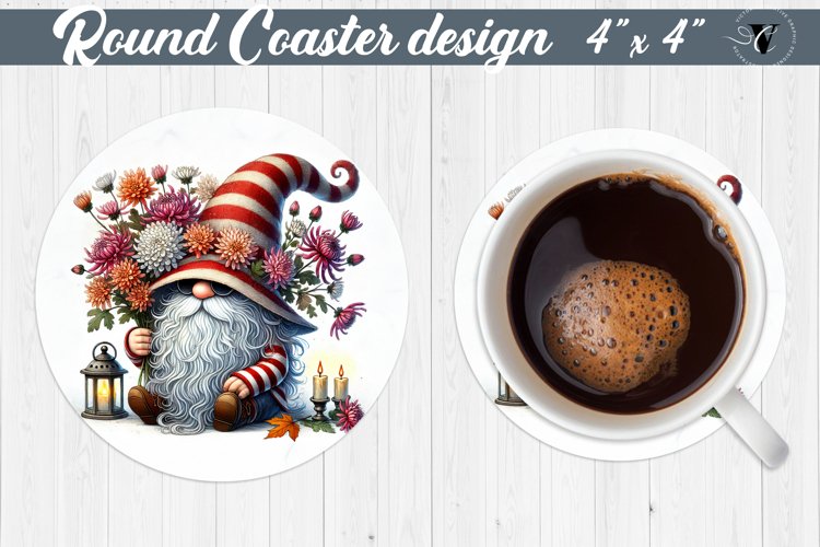 Round Coasters | Gnome with Flowers | Spring example image 1
