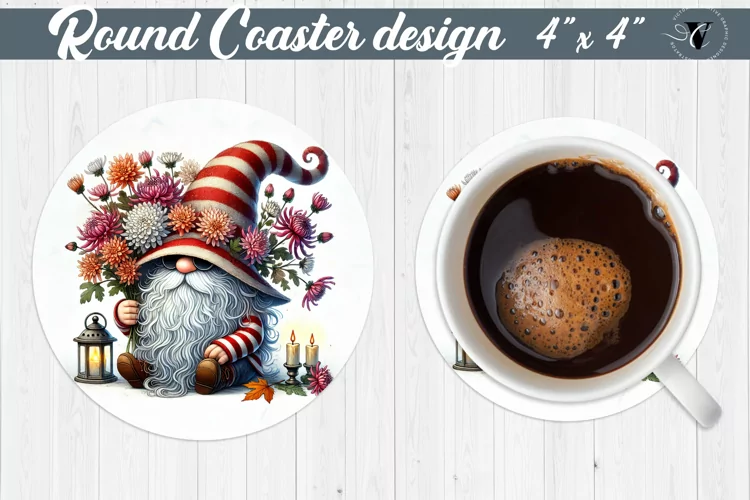 Round Coasters | Gnome with Flowers | Spring