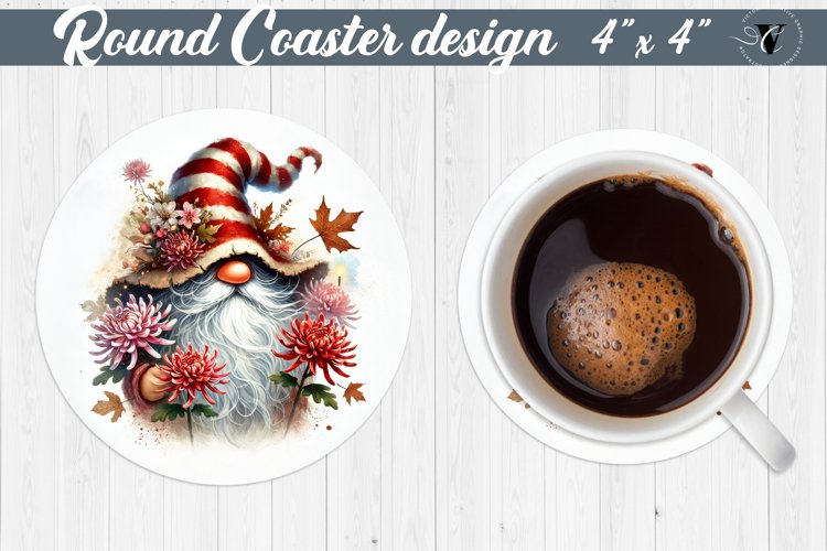 Round Coasters | Gnome with Flowers | Spring example image 1