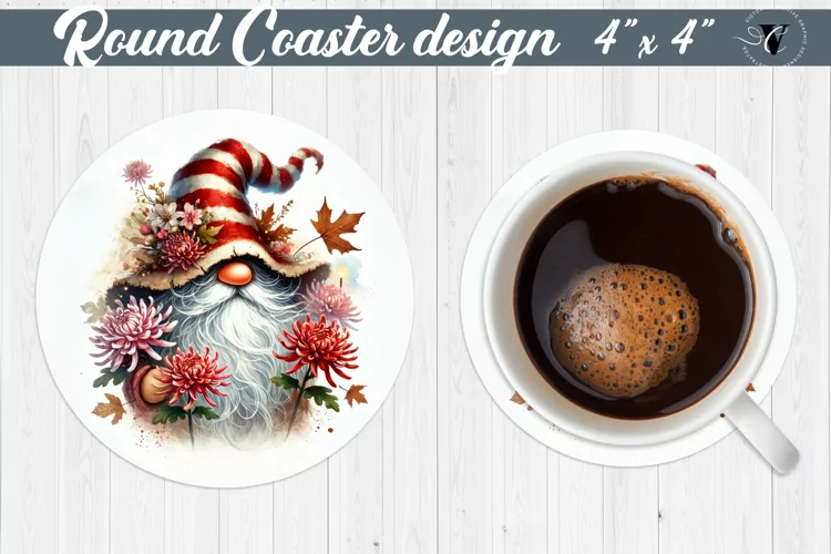 Round Coasters | Gnome with Flowers | Spring