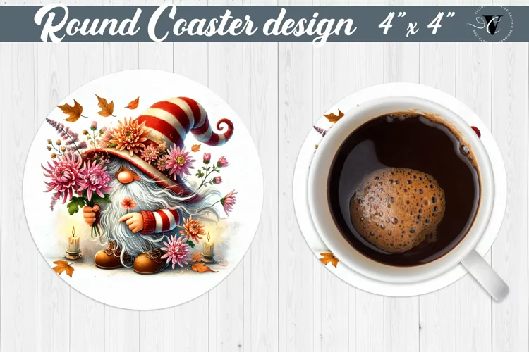 Round Coasters | Gnome with Flowers | Spring