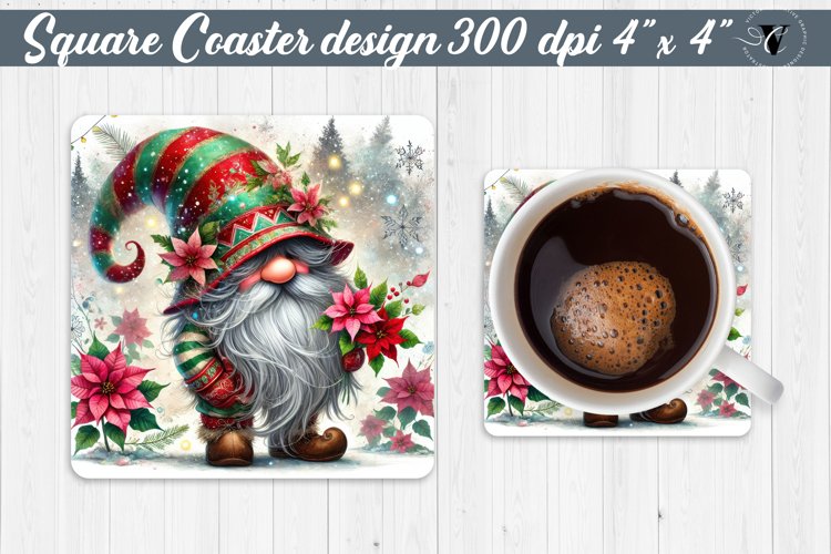 Square Coasters | Gnome with Flowers | Spring