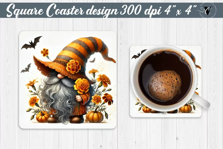Square Coasters | Gnome with Flowers | Spring