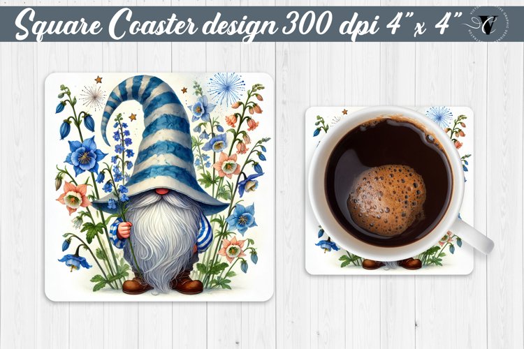 Square Coasters | Gnome with Flowers | Spring example image 1