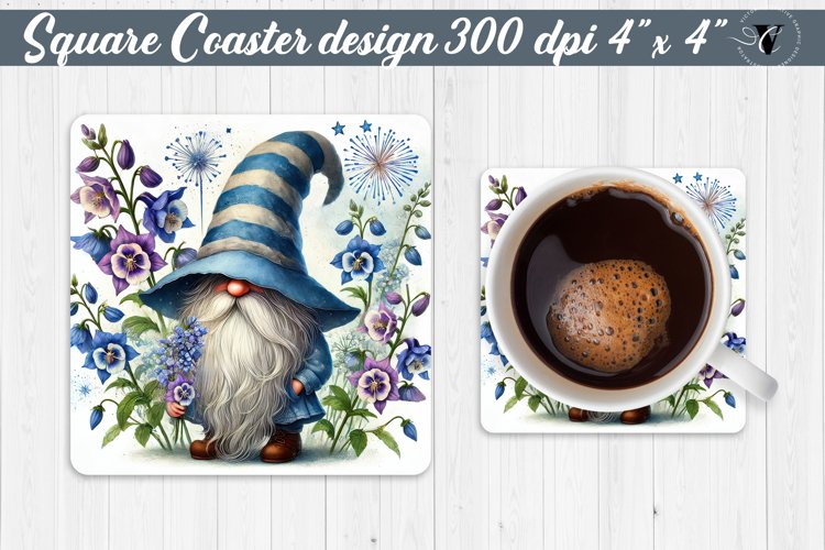 Square Coasters | Gnome with Flowers | Spring example image 1