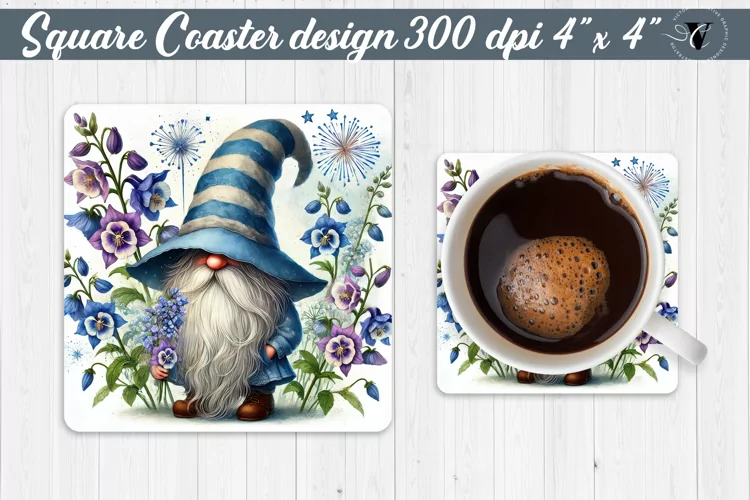 Square Coasters | Gnome with Flowers | Spring