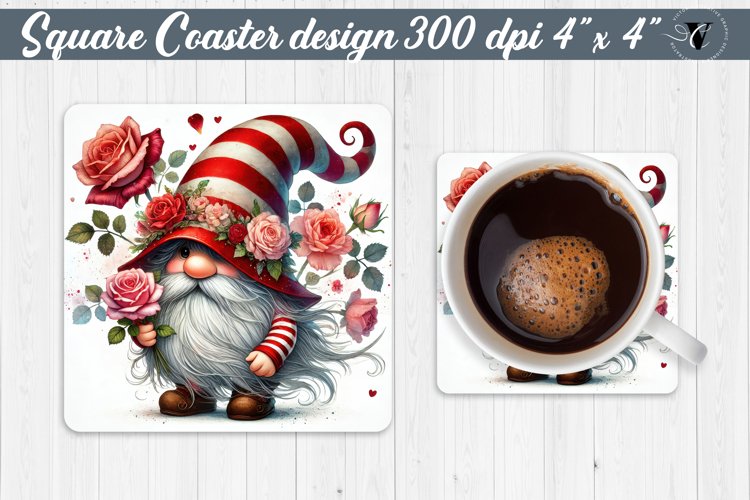 Square Coasters | Gnome with Flowers | Spring