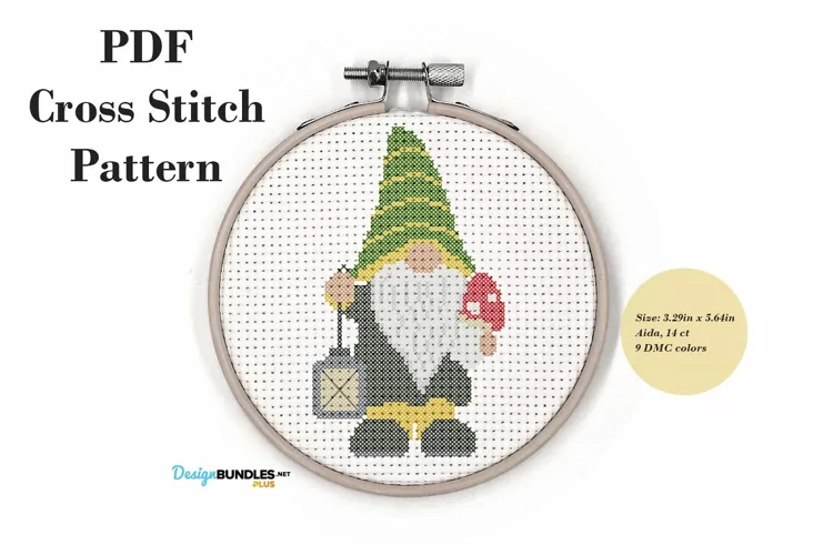 Gnome With Mushroom Cross Stitch Pattern PDF File