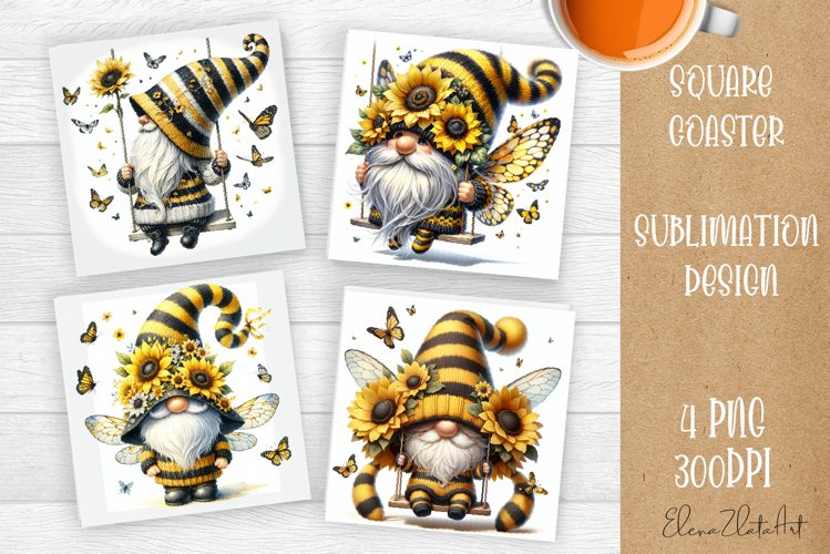 Gnome with sunflowers, Spring Gnome. Cute Gnome Square Coast
