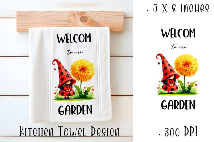 Garden Gnomes ladybug Kitchen Towel Sublimation Design example image 1