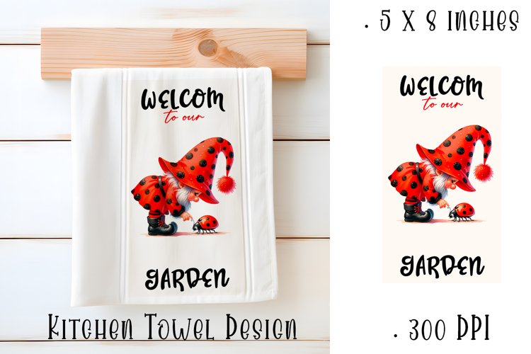 Garden Gnomes ladybug Kitchen Towel Sublimation Design example image 1