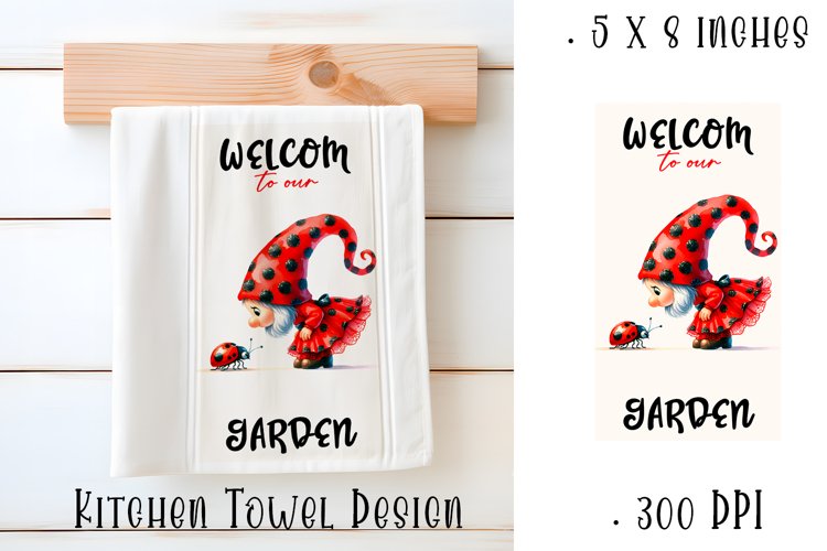 Garden Gnomes ladybug Kitchen Towel Sublimation Design example image 1