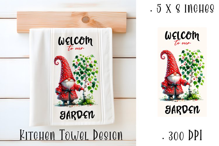 Garden Gnomes ladybug Kitchen Towel Sublimation Design example image 1