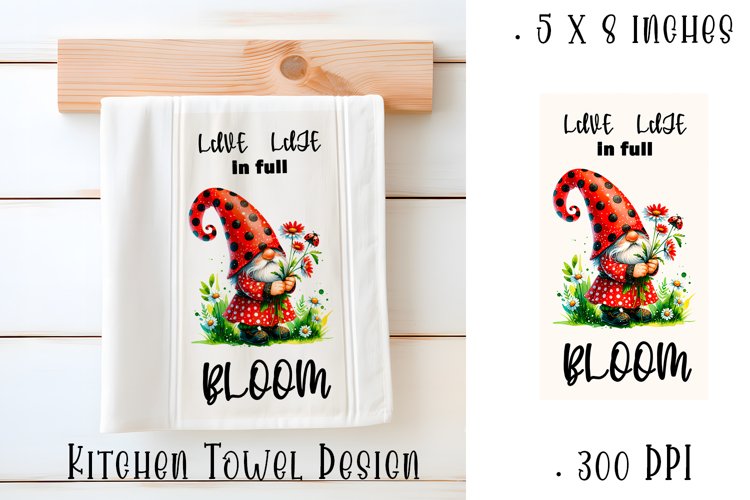 Garden Gnomes ladybug Kitchen Towel Sublimation Design