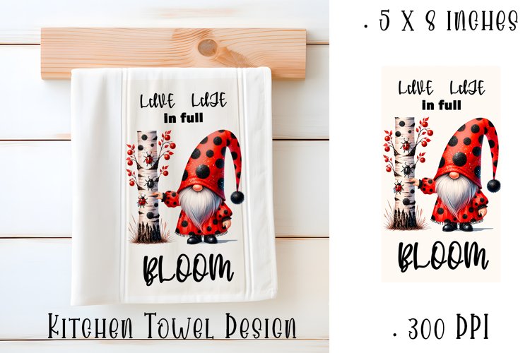 Garden Gnomes ladybug Kitchen Towel Sublimation Design