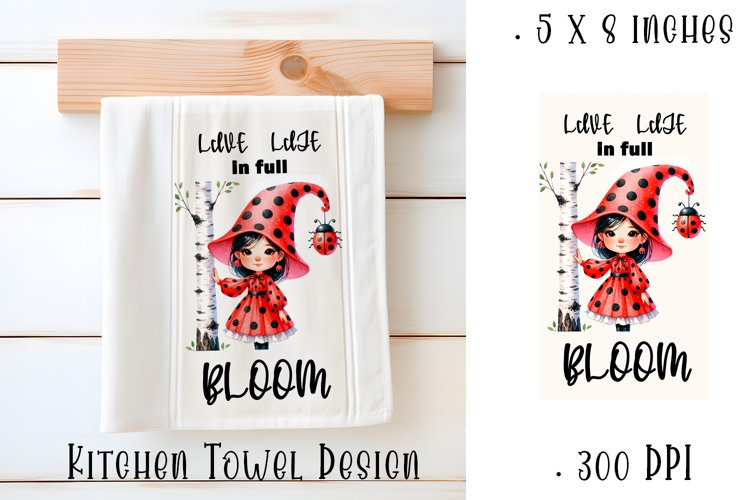 Garden Gnomes ladybug Kitchen Towel Sublimation Design example image 1