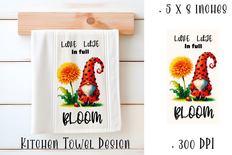 Garden Gnomes ladybug Kitchen Towel Sublimation Design example image 1