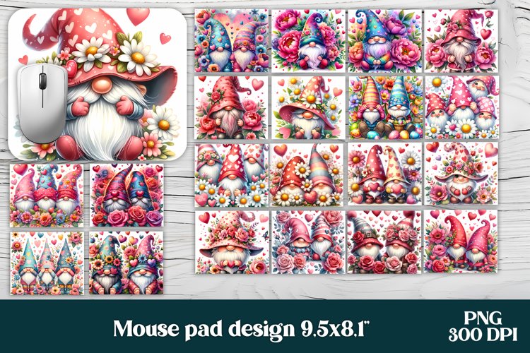 Gnome flower mouse pad sublimation bundle PNG design