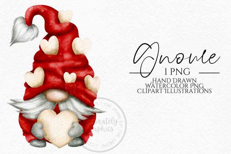 Valentines Gnome | Watercolor Clipart Png example image 1