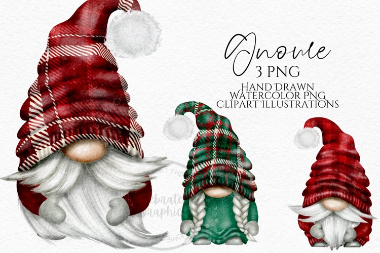 Autumn Tartan Gnomes | Watercolor Clipart Png example image 1