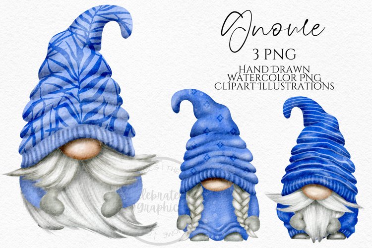 BluePatterned Gnomes | Watercolor PNG Clipart