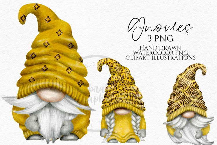 Yellow and Gold Gnomes | Watercolor PNG Clipart