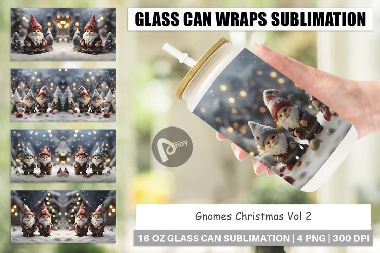 Glass Can Wraps Gnomes Christmas