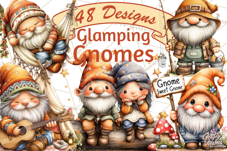 Cozy Gnomes Glamping Clipart, Camping Clip Art PNG