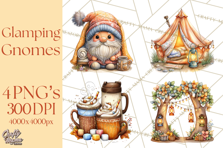 Cozy Gnomes Glamping Clipart, Camping Clip Art PNG