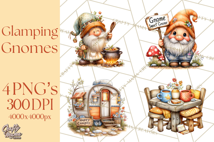 Cozy Gnomes Glamping Clipart, Camping Clip Art PNG