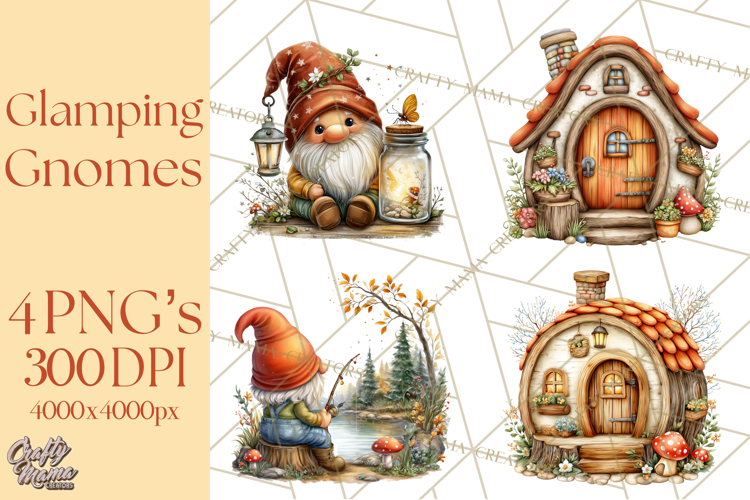 Cozy Gnomes Glamping Clipart, Camping Clip Art PNG
