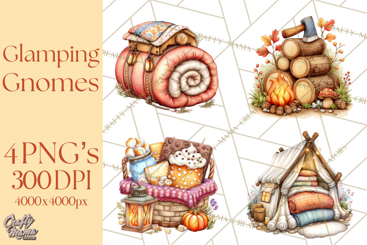 Cozy Gnomes Glamping Clipart, Camping Clip Art PNG