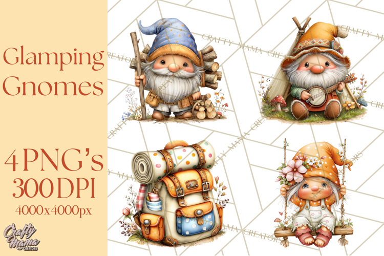 Cozy Gnomes Glamping Clipart, Camping Clip Art PNG