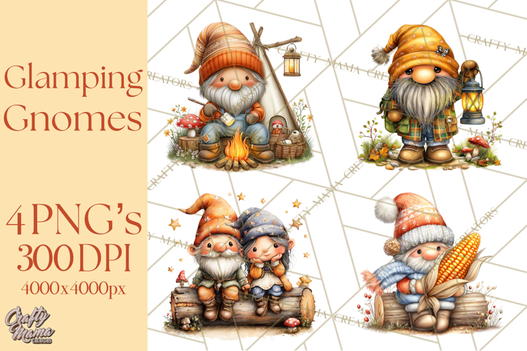 Cozy Gnomes Glamping Clipart, Camping Clip Art PNG
