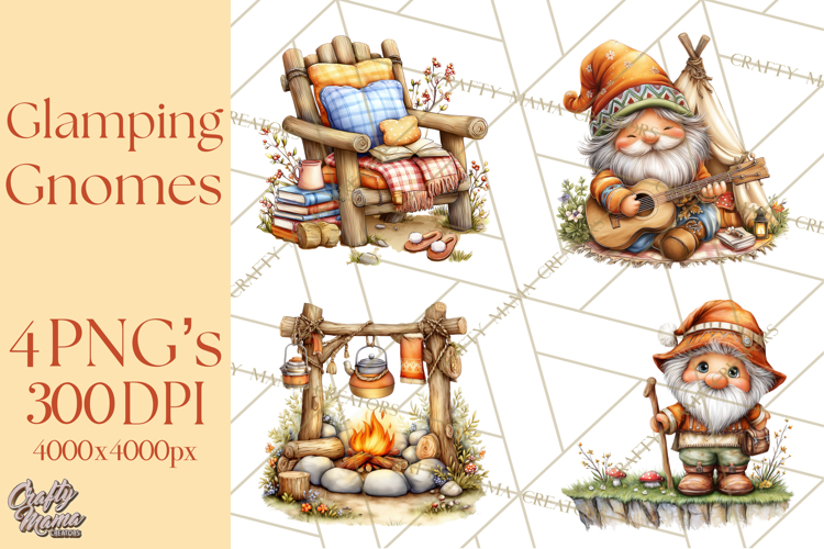 Cozy Gnomes Glamping Clipart, Camping Clip Art PNG