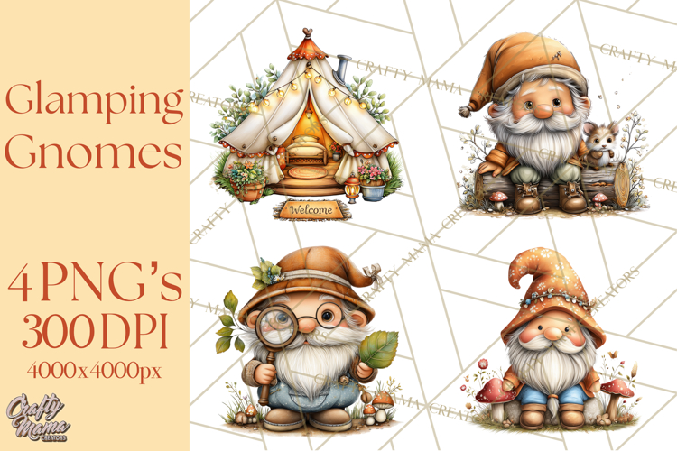 Cozy Gnomes Glamping Clipart, Camping Clip Art PNG