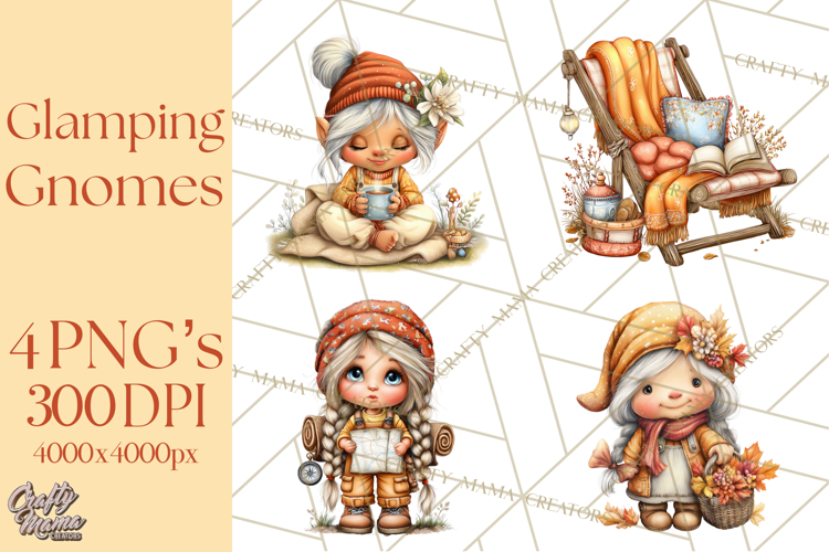 Cozy Gnomes Glamping Clipart, Camping Clip Art PNG