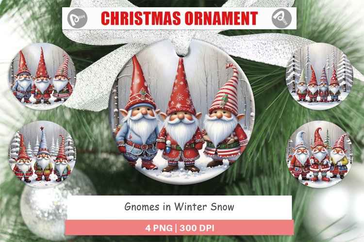 Christmas Ornaments Gnomes in Winter Snow