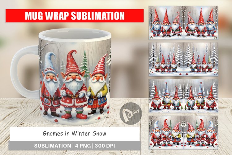 Mug Wrap Design Gnomes in Winter Snow