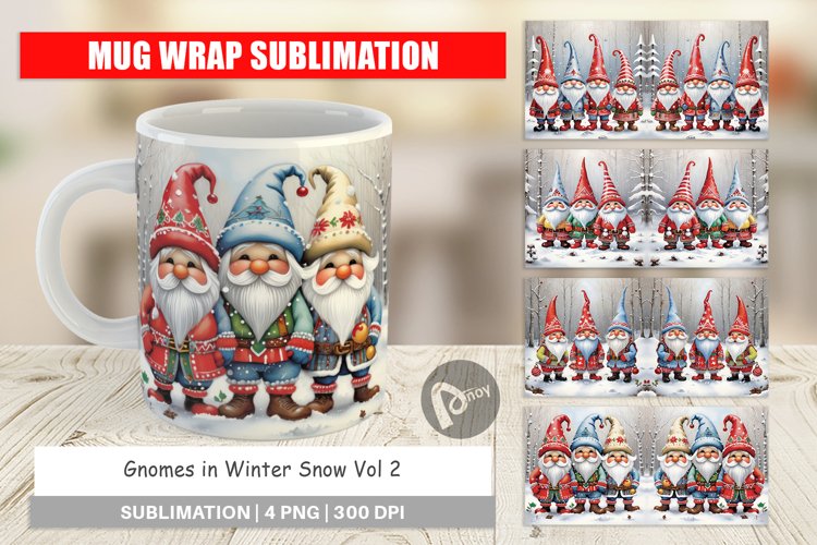 Mug Wrap Gnomes in Winter Snow