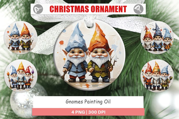 Christmas Ornaments Gnomes Painting Oil