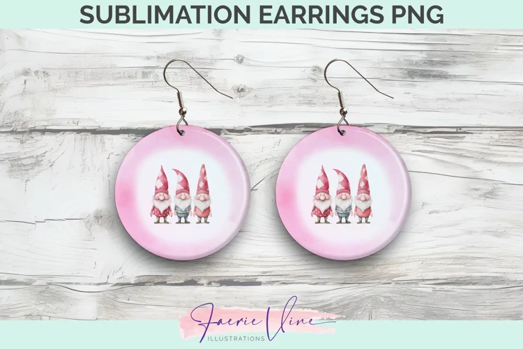 Pink Gnomes Sublimation Round Earrings