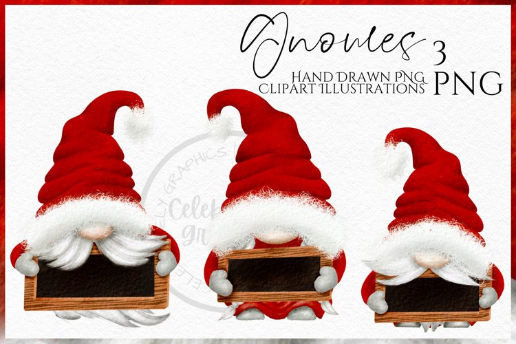 Christmas Gnomes with Signs | Watercolor Clipart Png example image 1