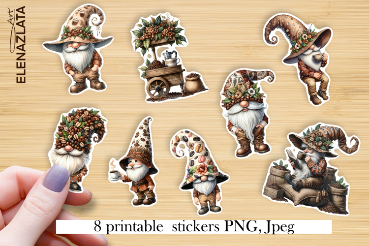 Funny gnome Coffee printable stickers | Coffee PNG Sticker