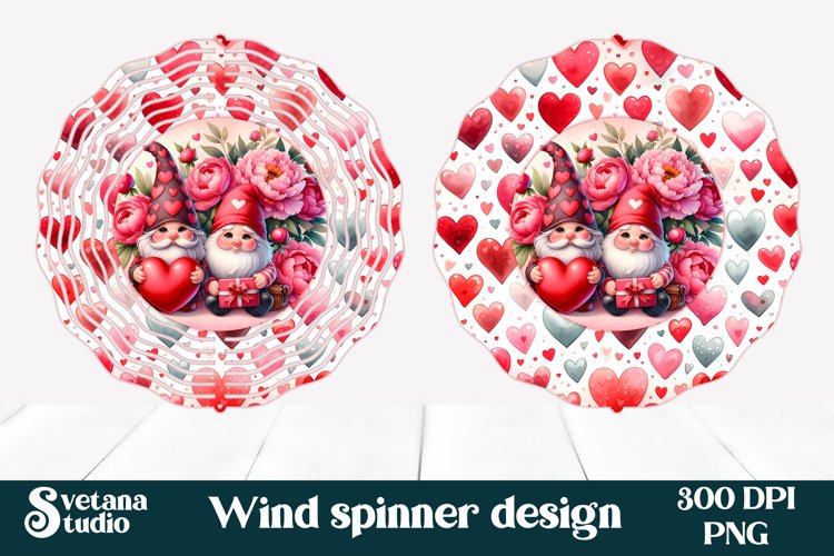 Valentines gnome peony wind spinner sublimation design