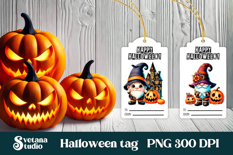 Halloween tags printable | Halloween gnome gift tag example image 1