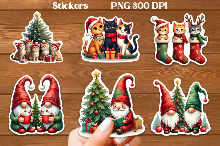 Cute Christmas cat stickers printable | Cute gnome sticker